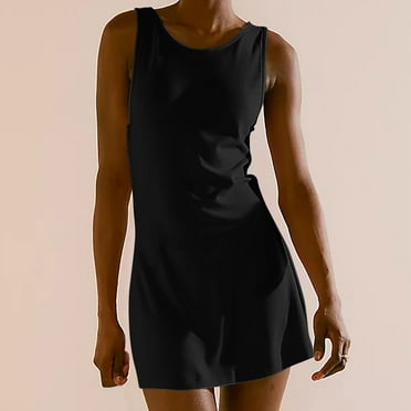 Summer Savings Xqxayjr Ladies Plus Size Solid Color Basic Short Mini T Shirt Dress Clearance Under $5 Summer Sleeveless Tank Vacation Dresses Round Neck Elegant Black Vestidos Casuales Para Mujer