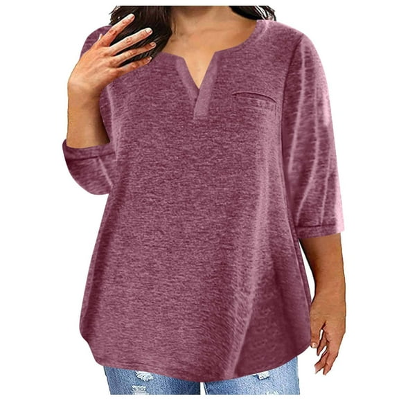 Summer Xqxayjr Women's Plus Size Tee Shirts Under $10 Summer Tops Solid Color Short Sleeve Tshirts Shirts V-Neck Plus Size Going Out T Shirt Mothers Day Gifts