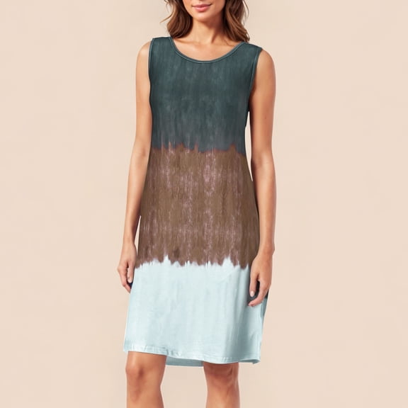 Summer Xqxayjr Womens Casual Sleeveless Tank Vacation Dresses Under $5 Summer Round Neck A-Line Flowy Tunic Maxi Long Colorblock Sundress Hide Belly Vestidos de Verano para Mujer