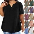 thumbnail image 1 of Summer Savings!YANHAIGONG Ladies Henley Neck Tops Plus Size ,Flowy Tunic Tops for Women Loose Fit Casual Henley V Neck Blouse Solid Basic T Shirts Flare and Flowy Tops ,Women 2024 Summer Tops, 1 of 5