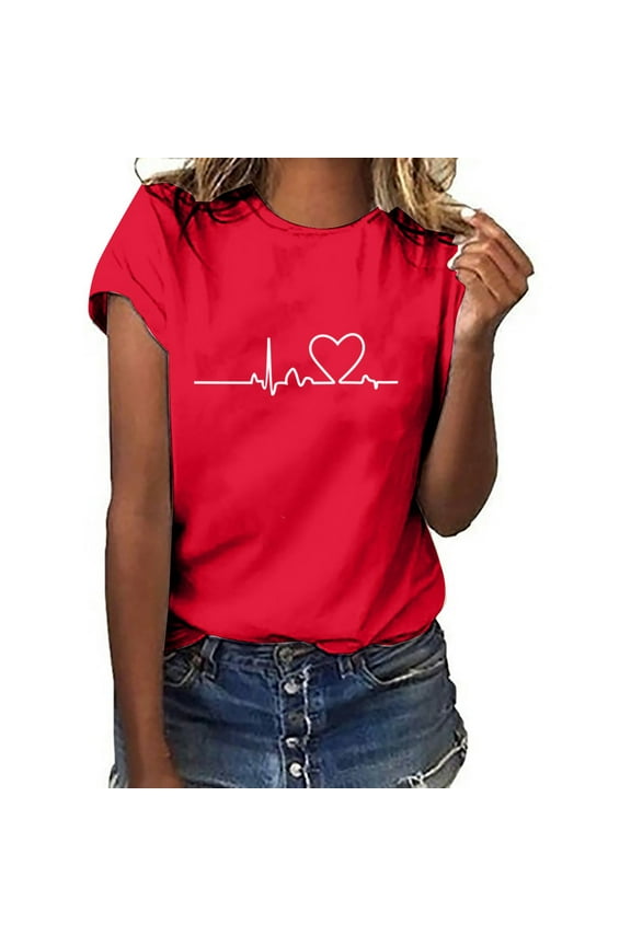Plus Size Oversized Graphic T Shirts for Women 2025 Short Sleeve Crewneck Tops Casual Fit Heartbeat Ecg Heart Print Lightweight Soft T-Shirt