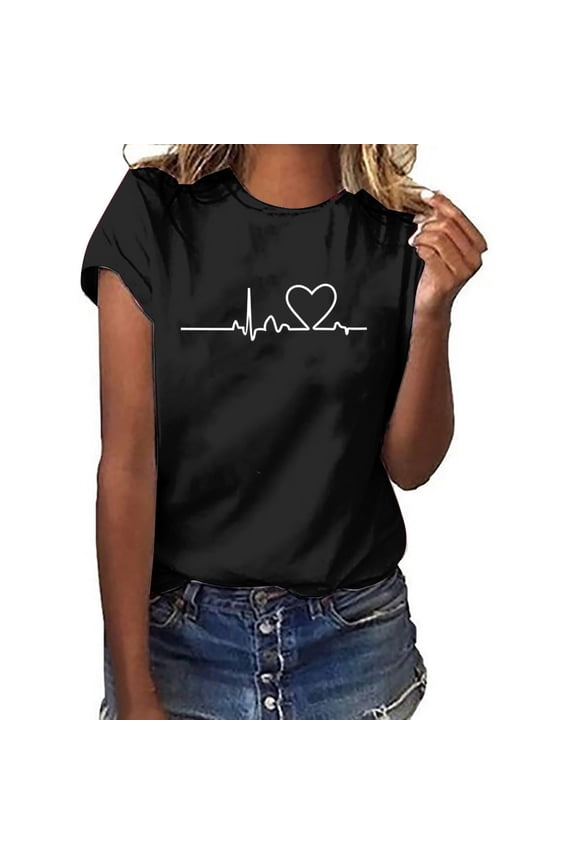 Summer Tops for Women 2025 Trendy Doctor Paramedic Nurse Gift Love Cardiogram Ecg Ekg Heartbeat Ecg Heart Print Lightweight T-Shirt