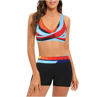 Summer Savings!YANHAIGONG Women's Swimwear 2024 Summer Women's Split Printed Sexy High Waist Open Back Bikini Swimsuit