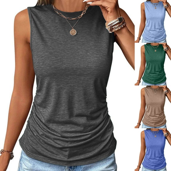 YANHAIGONG Womens Tank Tops ,Loose Fit Basic Y2k Crewneck Sleeveless Tops Dressy, Casual Spring Summer Tops for Women 2025 Tee Tops Tank