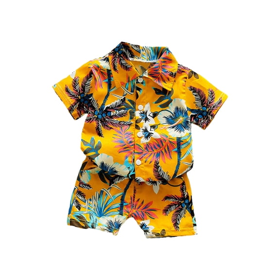Yievot Toddler Baby Boy Hawaiian Sets Short Sleeve Button Up Shirt Top and Shorts Set 2 Piece Summer Outfits for Infant Baby Girl Boy 1-6 Years 2025 Summer Toddler Outfits