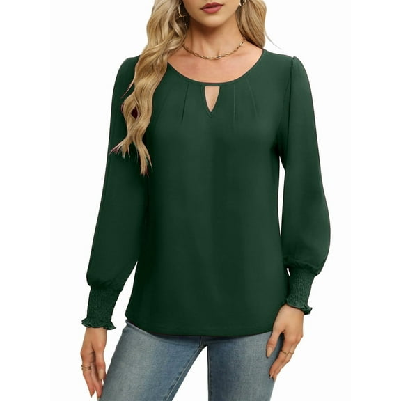 Womens Long Sleeve Tops Business Casual Blouses Dressy Work Office Summer Flowy Shirt 2025 Trendy Outfits Green L