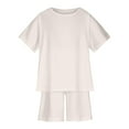 thumbnail image 1 of Summer Savings! Yievot Unisex Toddler Baby Boys Girls Summer Clothes Short Sleeve T-Shirt Tops+Short Pants 2 Piece Solid Outfit Set 3-14 Years 2024 Summer Toddler Outfits on Clearance, 1 of 7