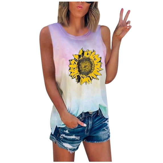 Summer Savings! Yievot Women's Oversized Tank Tops Flower Graphic Shirt Tops Summer Casual Loose Tanks Vest Music Vacation Woman Cami Clothes On Clearance Pink M