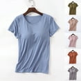 thumbnail image 1 of Yoga Tops with Built In Bra,Built-In-Bra T-Shirts Short Leeve Crew Neck Wireless,Women's Cotton Padded Built-In-Bra Shirts,Casual Short Sleeve Wireless Bra Tops Tee Plus Size Underwear, 1 of 7