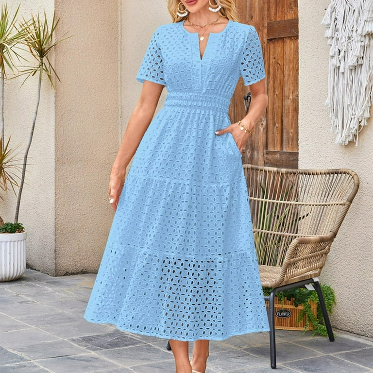 knee length dresses for ladies Light Blue Midi Beach Dress main image 0