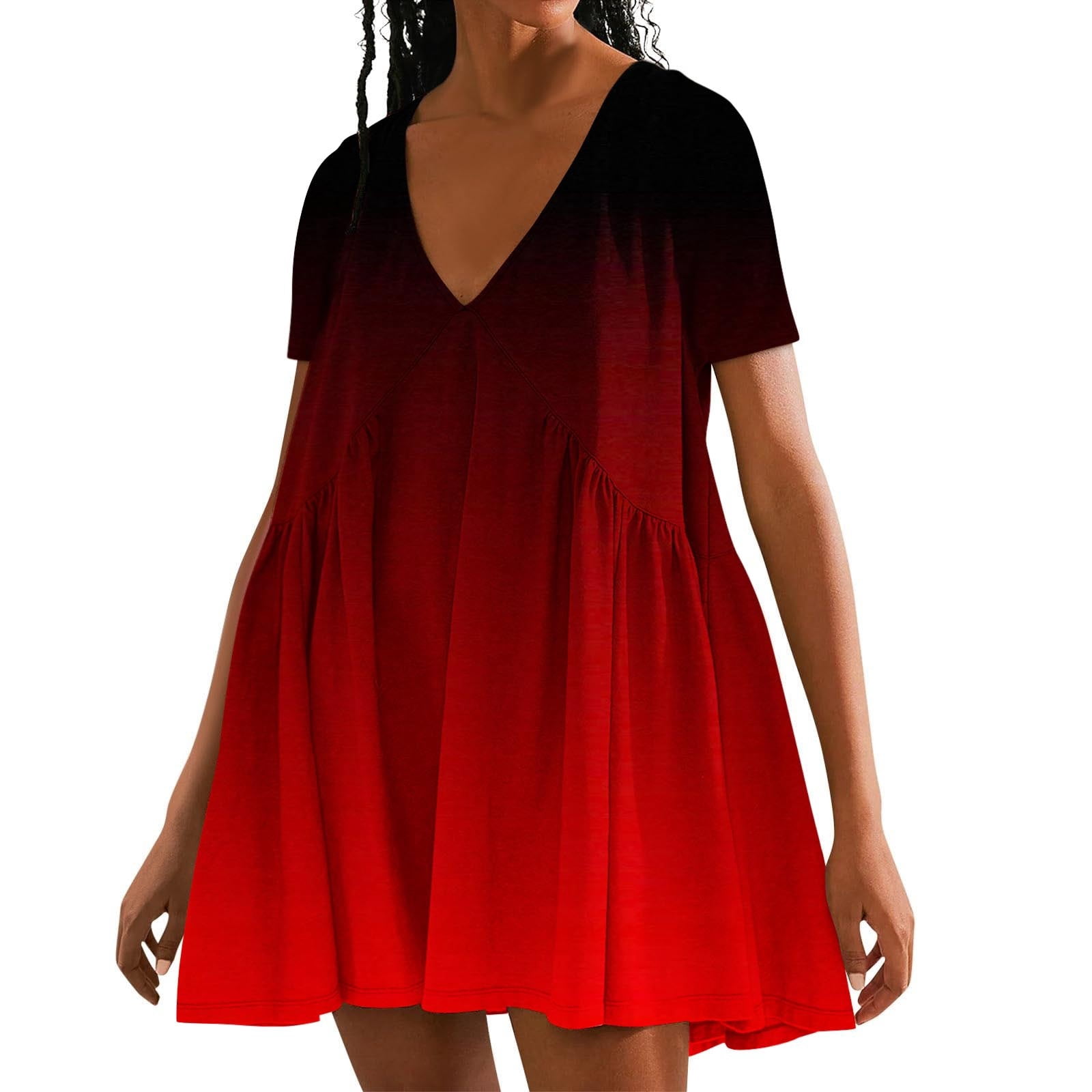 Yrmaups Summer Spring Flowy Ruched Gradient Tank Dress Fashion Mini Yrmaups Summer Spring Flowy Ruched Gradient Tank Dress Fashion Mini