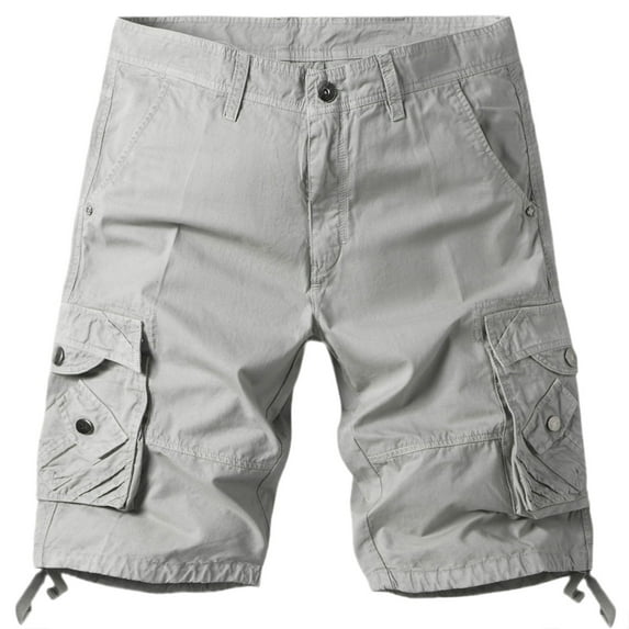 Summer Savings! Zpanxa Mens Cargo Shorts Men's Casual Pure Color Outdoors Pocket Beach Work Trouser Cargo Shorts Pant Mens Athletic Shorts Gray L