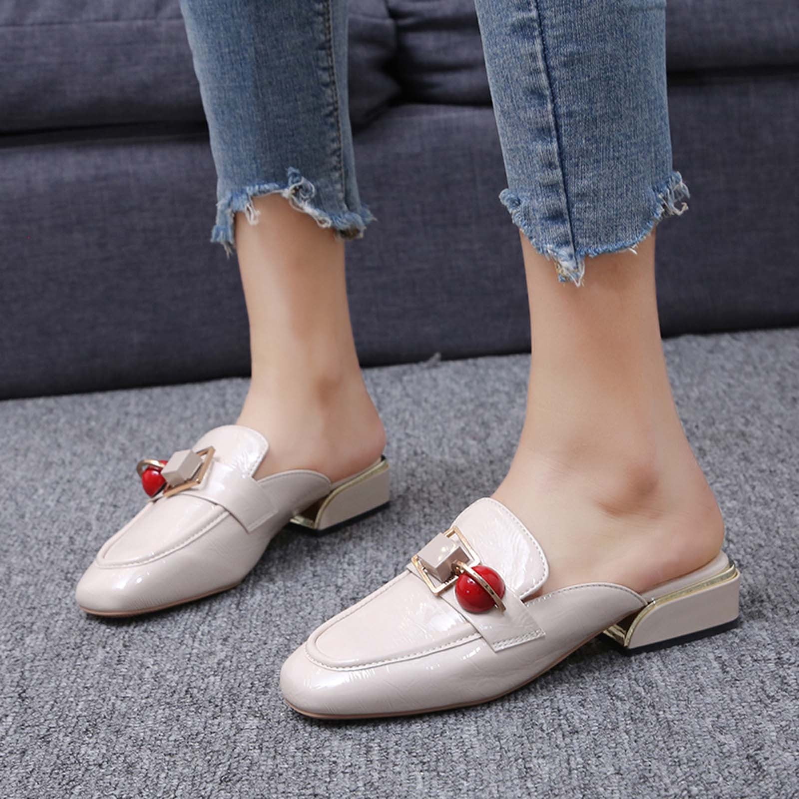 Summer Savings Zpanxa Slippers for Womens Mules Flats Square Head