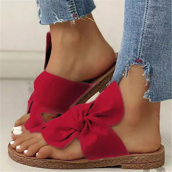 Zpanxa Slippers for Women Fashion Open Toe Slide Bow-Knot Comfy Sandals Slippers Low Heeled Shoes Flip Flops for Women Red 36