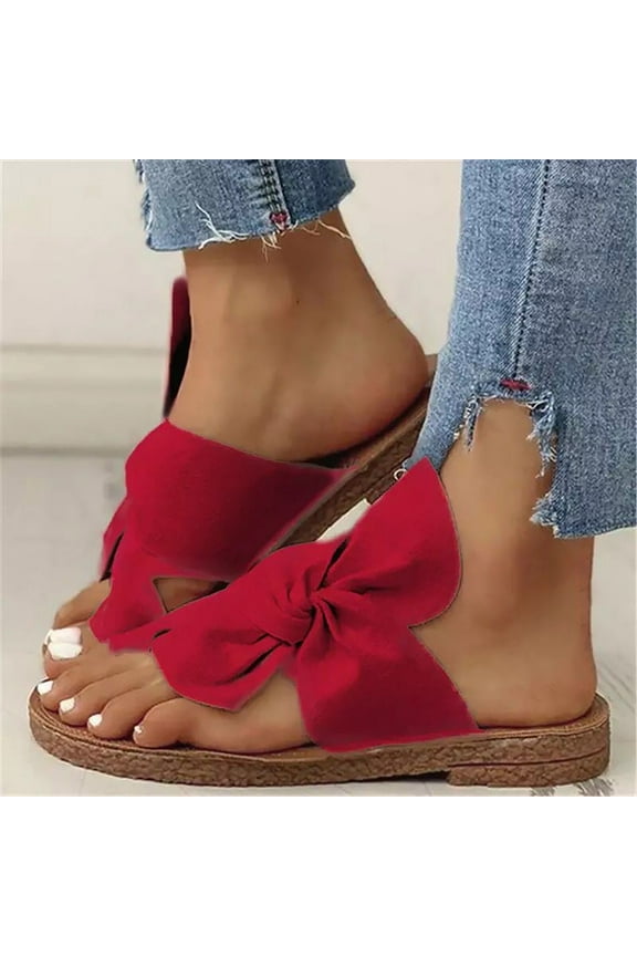 Slippers for Women Fashion Open Toe Slide Bow-Knot Comfy Sandals Slippers Low Heeled Shoes Flip Flops for Women Red 36