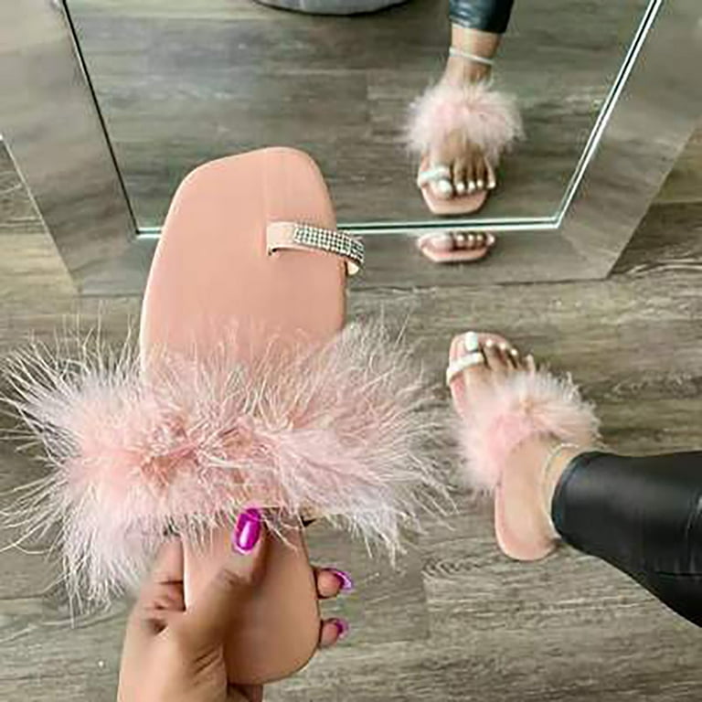 Summer Savings Zpanxa Slippers for Women Square Toe Rhinestone