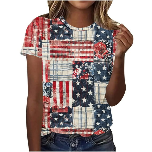 cocolona 4th of July Shirts Women USA Flag Print Patriotic T-shirts Summer Casual Short Sleeve Tops Graphic Tees