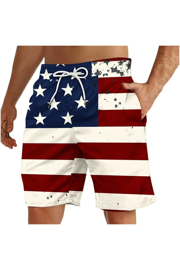 Mens 4th of July Patriotic Beach Shorts Independence Day USA Flag Print Board Shorts Summer Casual Swim Trunks for Men