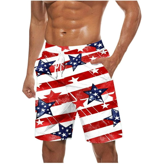 cocolona Mens 4th of July Patriotic Swim Trunks Summer Casual Loose Independence Day USA Flag Print Vacation Beach Board Shorts