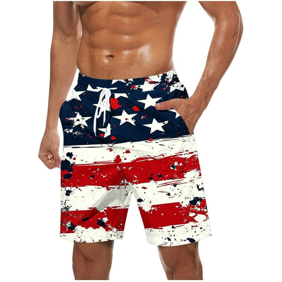 cocolona Mens 4th of July Patriotic Swim Trunks Summer Casual Loose Independence Day USA Flag Print Vacation Beach Board Shorts
