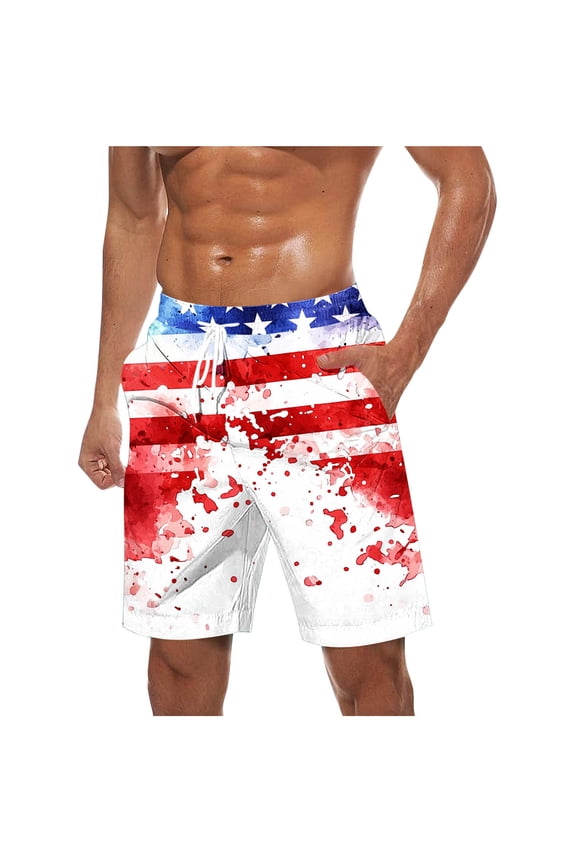 Mens 4th of July Patriotic Swim Trunks Summer Casual Loose Independence Day USA Flag Print Vacation Beach Board Shorts