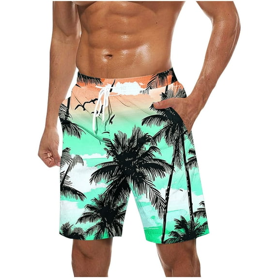 cocolona Mens Hawaiian Print Vacation Beach Shorts Elastic Waist Drawstring Board Shorts Summer Casual Loose Swim Trunks