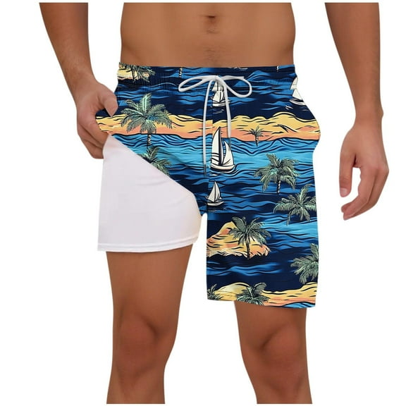 cocolona Mens Hawaiian Print Vacation Beach Shorts Fashion Casual Elastic Waist Drawstring Board Shorts Summer Swim Trunks for Men
