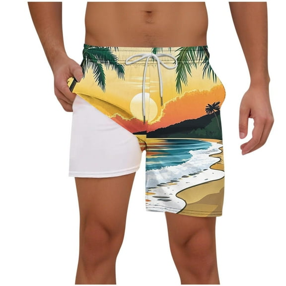 cocolona Mens Hawaiian Print Vacation Beach Shorts Fashion Casual Elastic Waist Drawstring Board Shorts Summer Swim Trunks for Men