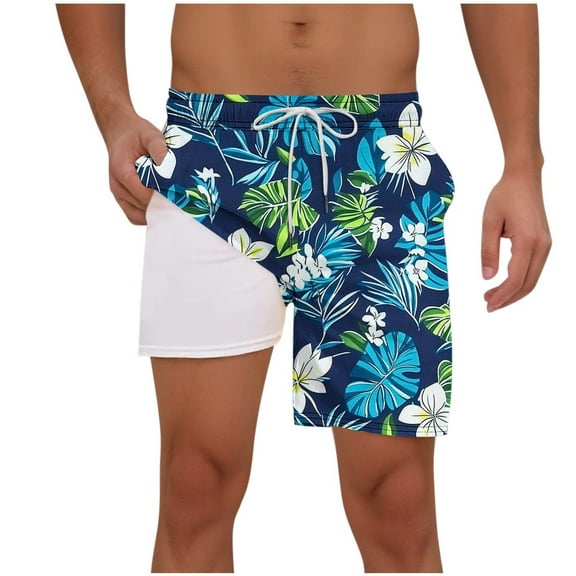 cocolona Mens Hawaiian Print Vacation Beach Shorts Fashion Casual Elastic Waist Drawstring Board Shorts Summer Swim Trunks for Men