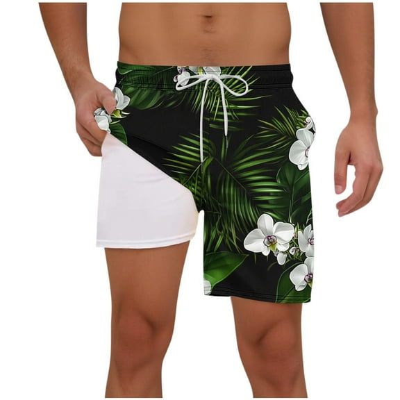 cocolona Mens Hawaiian Print Vacation Beach Shorts Fashion Casual Elastic Waist Drawstring Board Shorts Summer Swim Trunks for Men