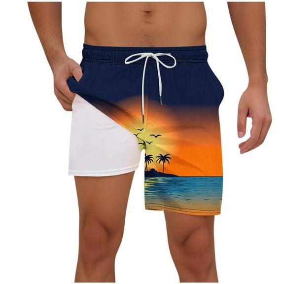 cocolona Mens Hawaiian Print Vacation Beach Shorts Fashion Casual Elastic Waist Drawstring Board Shorts Summer Swim Trunks for Men