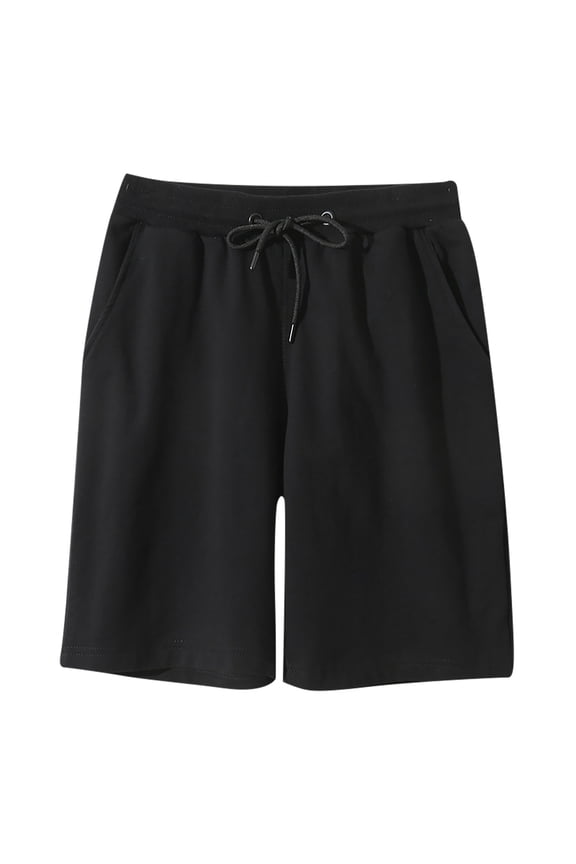 Mens Plus Size Summer Casual Solid Color Beach Shorts Elastic Waist Drawstring Breathable Sweat Shorts