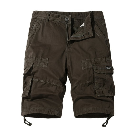 cocolona Mens Summer Casual Shorts Elastic Waist Multi-pocket Button Cargo Shorts Outdoor Hiking Shorts