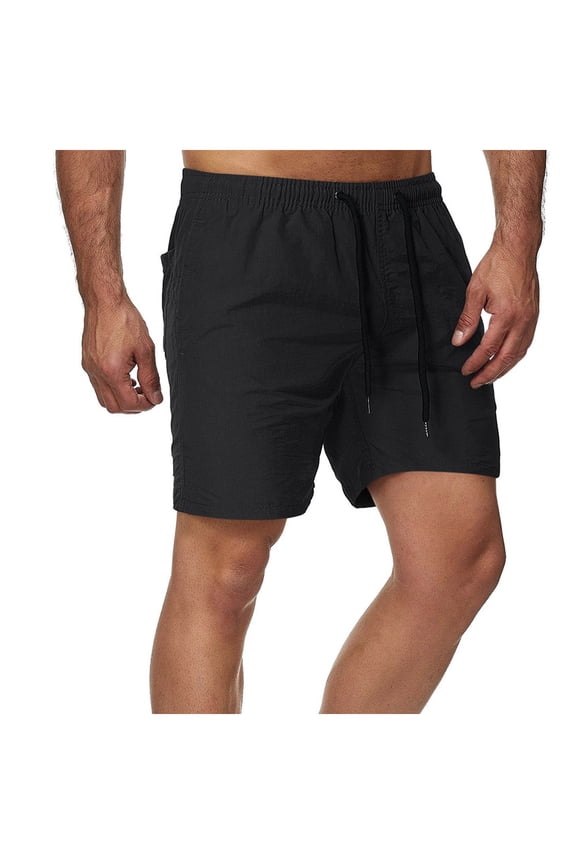 Mens Summer Cotton Shorts Elastic Waist Drawstring Gym Running Shorts Casual Solid Color Lightweight Comfy Beach Shorts
