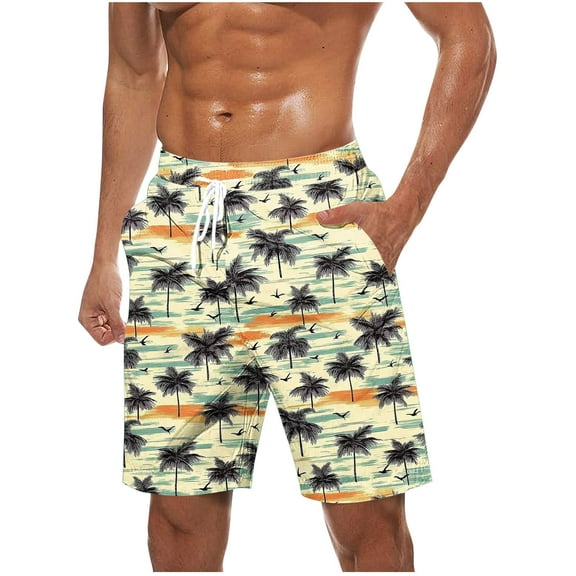 cocolona Mens Summer Hawaiian Vacation Beach Shorts Fashion Casual Loose Swim Trunks Elastic Waist Drawstring Board Shorts