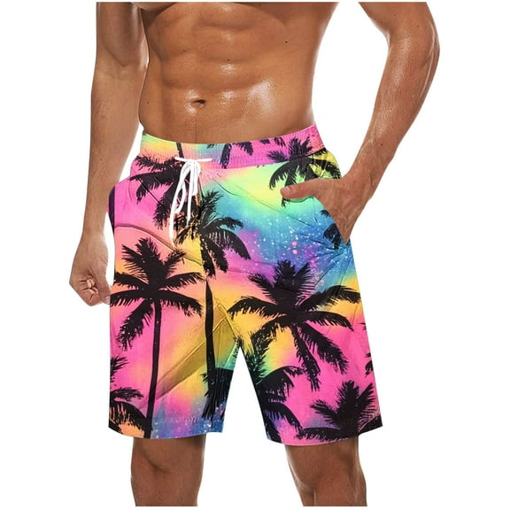 cocolona Mens Summer Hawaiian Vacation Beach Shorts Fashion Casual Loose Swim Trunks Elastic Waist Drawstring Board Shorts