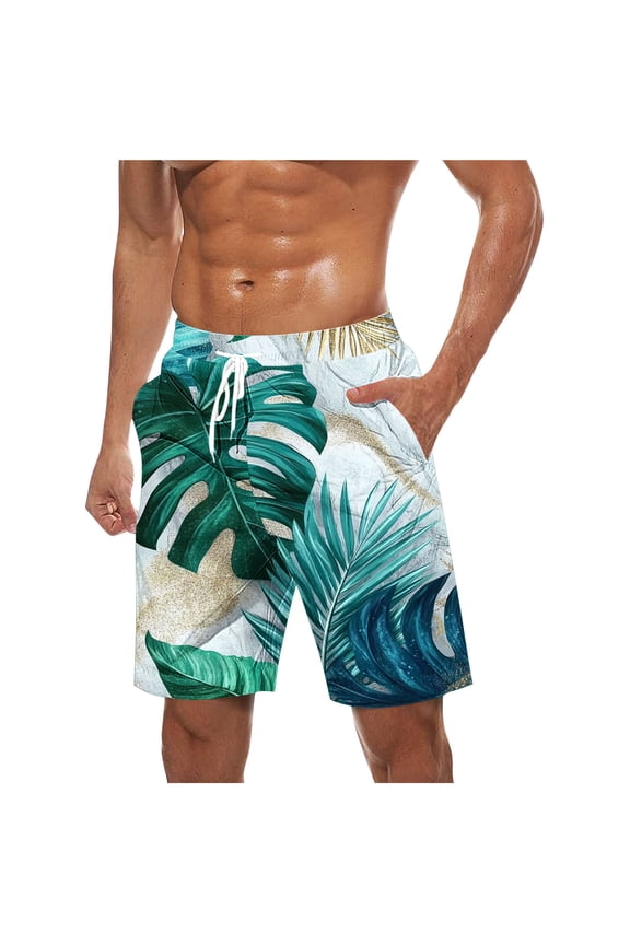Mens Summer Hawaiian Vacation Beach Shorts Fashion Casual Loose Swim Trunks Elastic Waist Drawstring Board Shorts