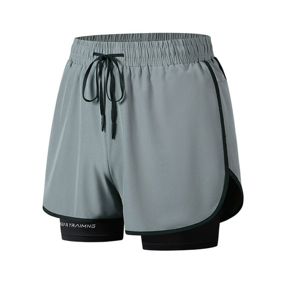 cocolona Mens Summer Plus Size Gym Running Shorts Elastic Waist Drawstring Double Layer Exercise Workout Shorts