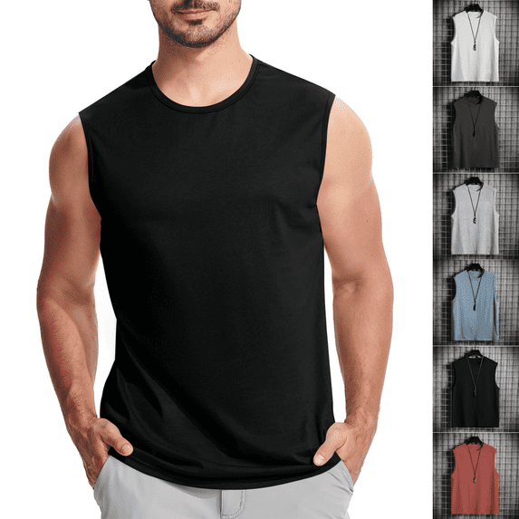 cocolona Mens Summer Solid Color Tank Tops Crew Neck Sleeveless T-shirts Casual Lightweight Tank Tops