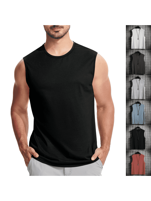 Mens Summer Solid Color Tank Tops Crew Neck Sleeveless T-shirts Casual Lightweight Tank Tops
