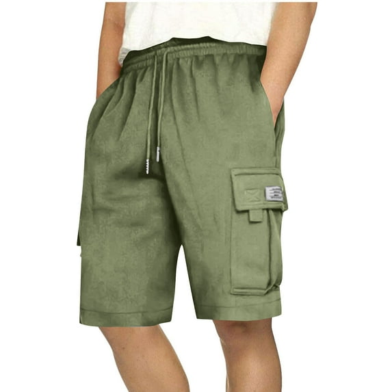 cocolona Mens Summer Sweat Cargo Shorts Elastic Waist Drawstring Multipocket Work Shorts Outdoor Hiking Shorts