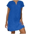 thumbnail image 1 of cocolona Women's Summer Plus Size Linen Dress V Neck Short Sleeve Solid Casual Loose Midi Dress Hawaiian Beach Sun Dress Blue XXL, 1 of 5