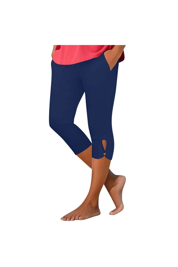Womens Capri Leggings with Pockets Summer High Waisted Capri Pants Yoga Gym Workout Pants Navy XL