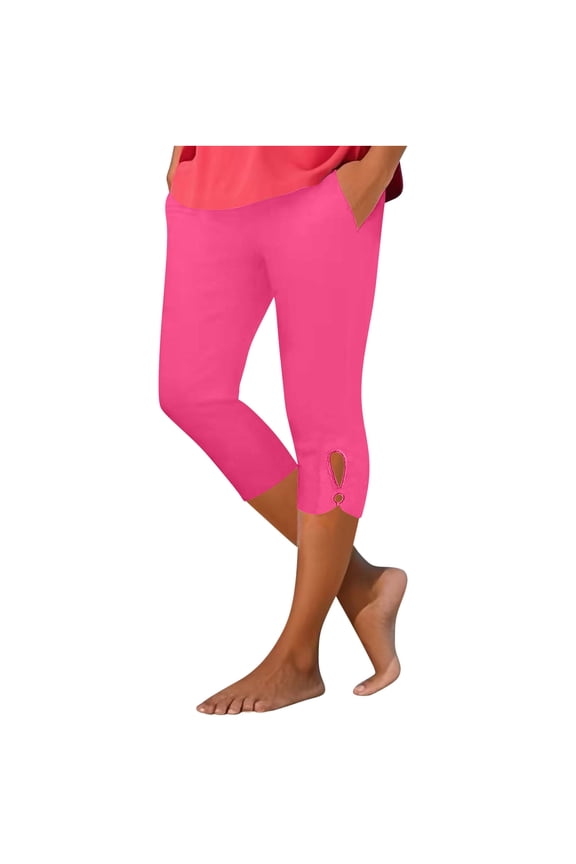 Womens Capri Leggings with Pockets Summer High Waisted Capri Pants Yoga Gym Workout Pants S