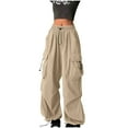 thumbnail image 1 of Summer Savings! cocolona Womens Fashion Retro Cargo Pants Elastic High Waist Multi Pocket Hippie Punk Trousers Casual Baggy Outdoor Hiking Pants Streetwear, 1 of 5