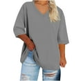 thumbnail image 1 of cocolona Womens Plus Size Summer 3/4 Sleeve Tops Oversized V Neck Lightweight T-shirts Fashion Casual Solid Color Blouse 5XL, 1 of 5