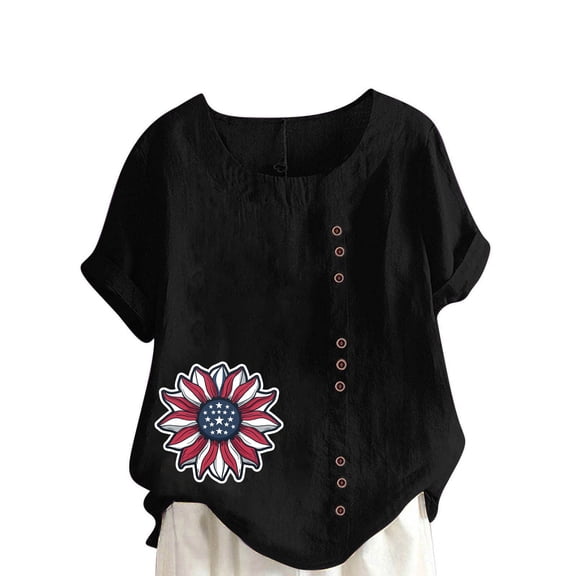 cocolona Womens Plus Size Summer Tops 4th of July America Flag Print Patriotic T-shirts Blouse Crew Neck Short Sleeve Button Shirts Graphic Tees