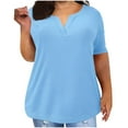 thumbnail image 1 of cocolona Womens Plus Size Summer Tops V Neck Short Sleeve Oversized T-shirts Blouses Fashion Casual Solid Color Tees Sky Blue L, 1 of 5
