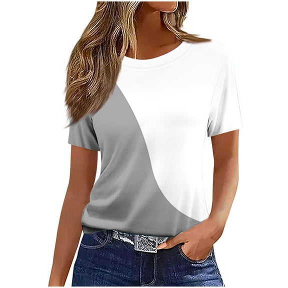 cocolona Womens Summer Tops 2025 Crew Neck Short Sleeve Color Block T-shirts Dressy Casual Blouses S-2XL