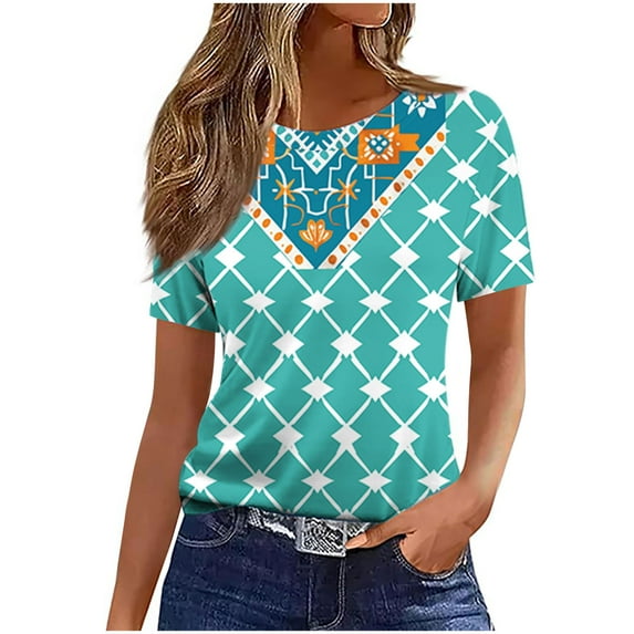 cocolona Womens Summer Tops 2025 Crew Neck Short Sleeve Cute Print T-shirts Dressy Casual Blouses S-2XL